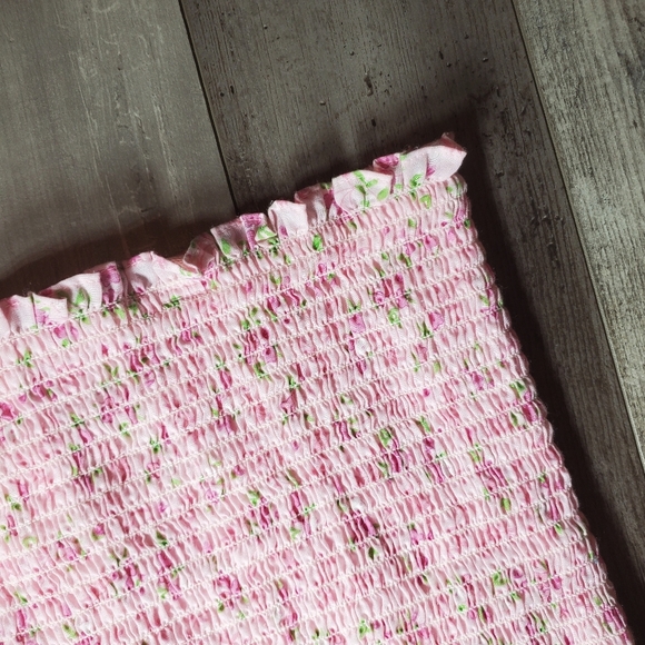 Expand-A-Band Binder Strapless Floral Pink Smocked Bandeau Women's Size XL EUC - Picture 8 of 16